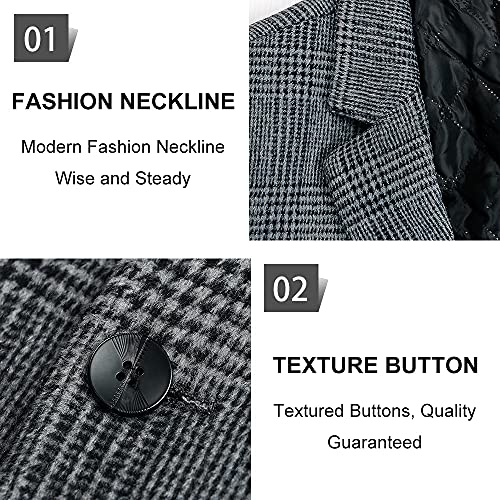 Mens Trench Coat Wool Blend Top Pea Coat Winter Long Single Breasted Classic Stylish Business Overcoat (1966) - Gray Plaid L Mens Trench Coat Wool Blend Top Pea Coat Winter Long Single Breasted Classic Stylish Business Overcoat (1966) - Gray Plaid L